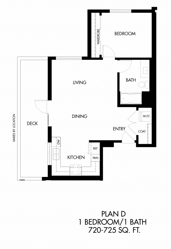 Floor plan for 1 bed, 1 bath, 725 sqft